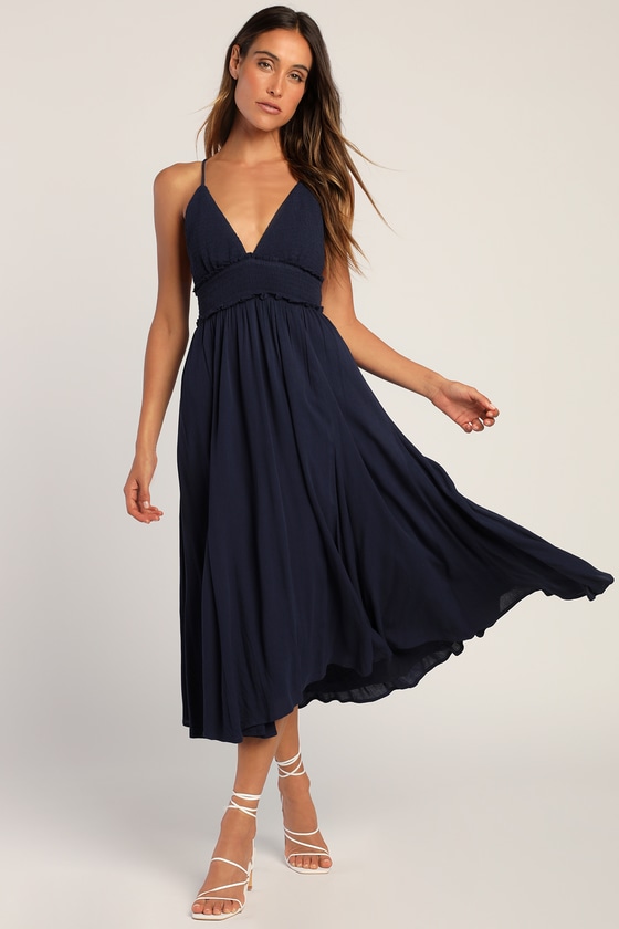 navy blue midi dress